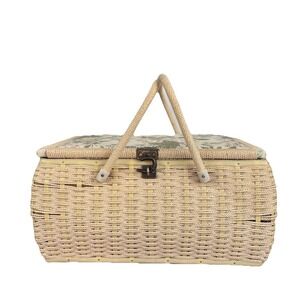 Vintage Wicker floral Sewing Storage Basket 2 handle cottagecore shabby chic